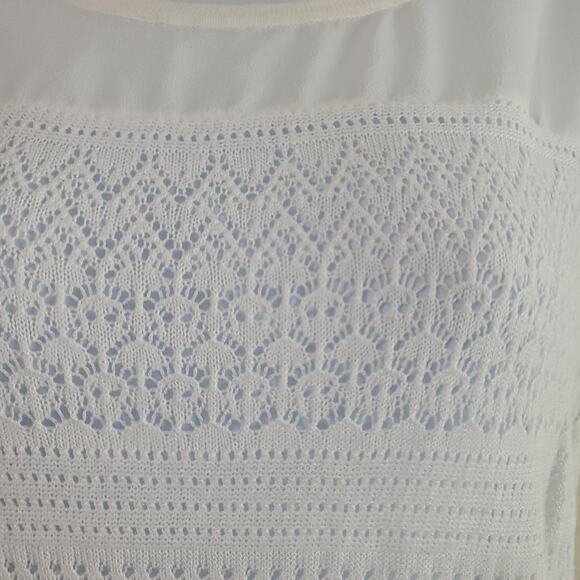 Under Skies Cream Loose Knit Top Large Lightweight Soft Delicate Short Sleeves - Picture 2 of 6